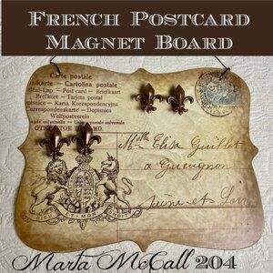 French Postcard Magnet Board w/Fleur de Lis Magnets